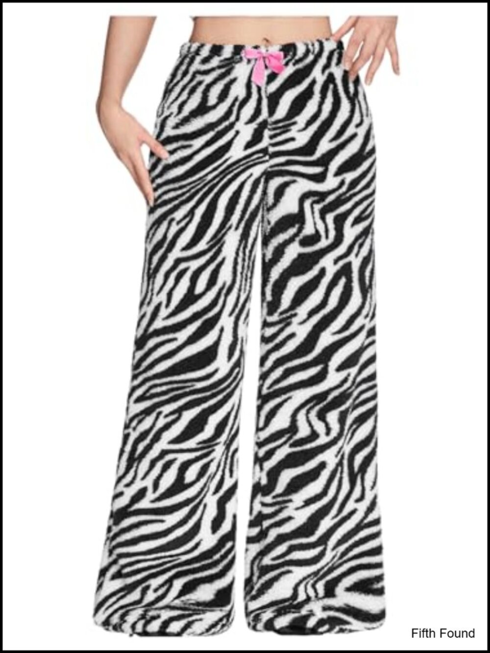 Fuzzy Zebra Print Palazzo Pants Bow Front Wide Leg Lounge Pajama Trousers